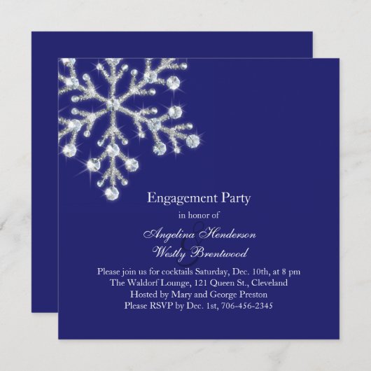 Winter Snowflake Engagement Party Kaart (Voorkant / Achterkant)