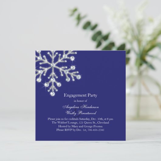 Winter Snowflake Engagement Party Kaart (Staand voorkant)