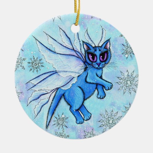 Winter Snowflake Fairy Cat Fantasy Art Ornament (Voorkant)