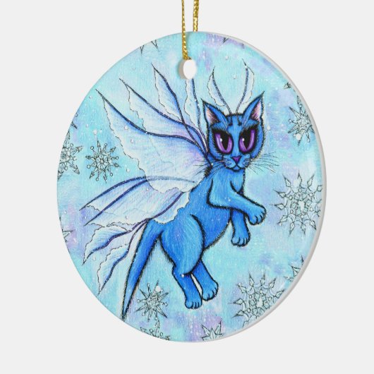 Winter Snowflake Fairy Cat Fantasy Art Ornament (Links)