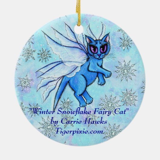 Winter Snowflake Fairy Cat Fantasy Art Ornament (Achterkant)