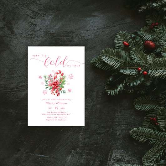 Winter Snowflake Festive Candy Cane Baby Shower Kaart