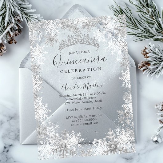Winter Snowflake Fosted Quinceanera Acryl Uitnodigingen