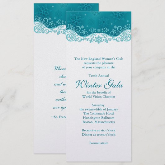 Winter Snowflake Gala Fundraiser Corporate Party Kaart (Voorkant / Achterkant)