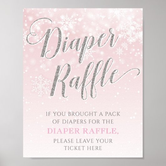 Winter Snowflake Girl Baby shower Diaper Raffle Poster (Voorkant)