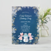 Winter Snowflake Girl Birthday Party Kaart (Staand voorkant)