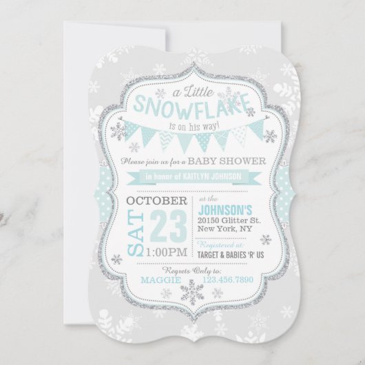 Winter Snowflake Glitter Baby shower Uitnodiging (Voorkant)