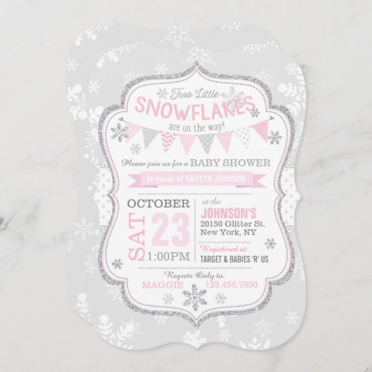 Winter Snowflake Glitter Baby shower Uitnodiging (Voorkant / Achterkant)