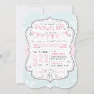 Winter Snowflake Glitter Baby shower Uitnodiging