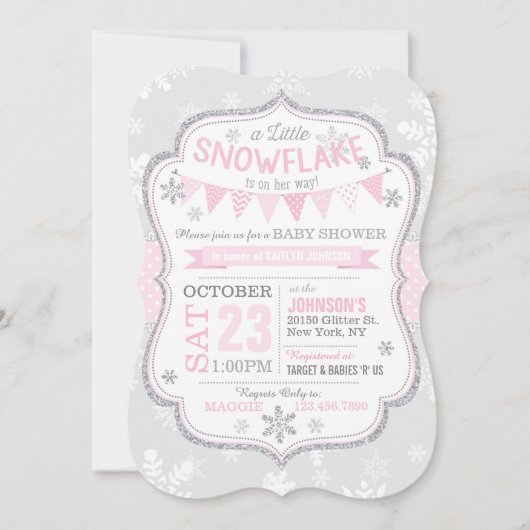 Winter Snowflake Glitter Baby shower Uitnodiging (Voorkant)