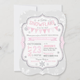Winter Snowflake Glitter Baby shower Uitnodiging