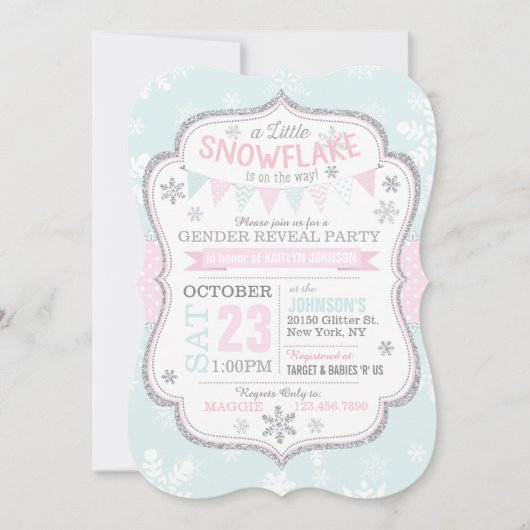 Winter Snowflake Glitter Gender Reveal Kaart (Voorkant)