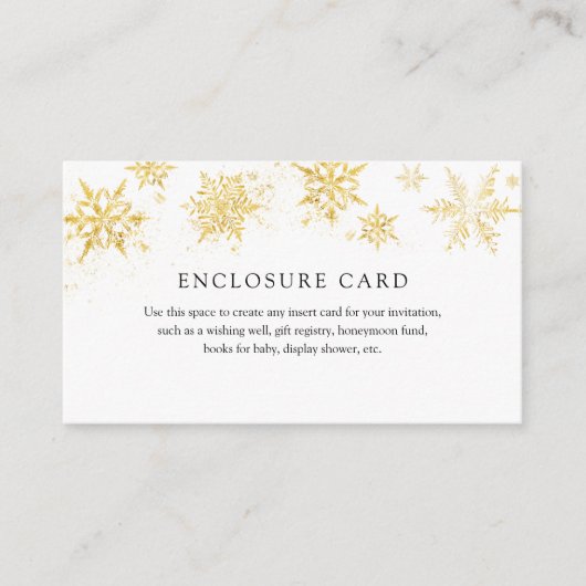 Winter Snowflake Gold Enclosure Card Informatiekaartje (Voorkant)