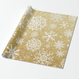 Winter Snowflake Gold Glitter Kerstmis Cadeaupapier