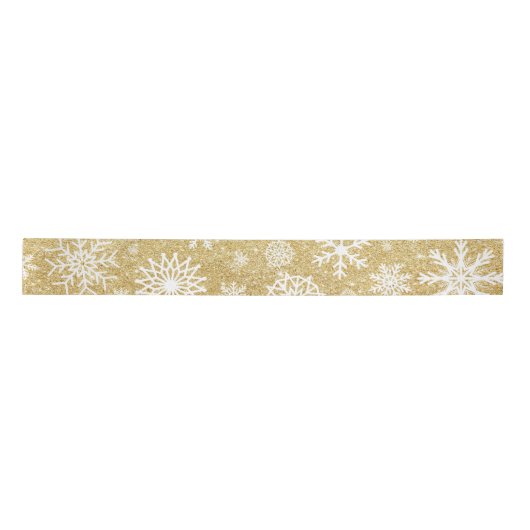 Winter Snowflake Gold Glitter Kerstmis Satijnen Lint (Voorkant)