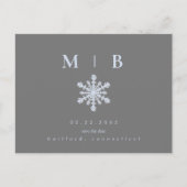 Winter Snowflake Grey/Ice Blue Monogram Opslagdatu Aankondigingskaart (Voorkant)