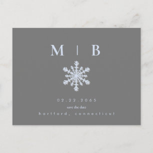 Winter Snowflake Grey/Ice Blue Monogram Opslagdatu Aankondigingskaart