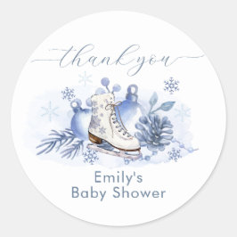 Winter Snowflake Ice Skate Baby Shower Ronde Sticker