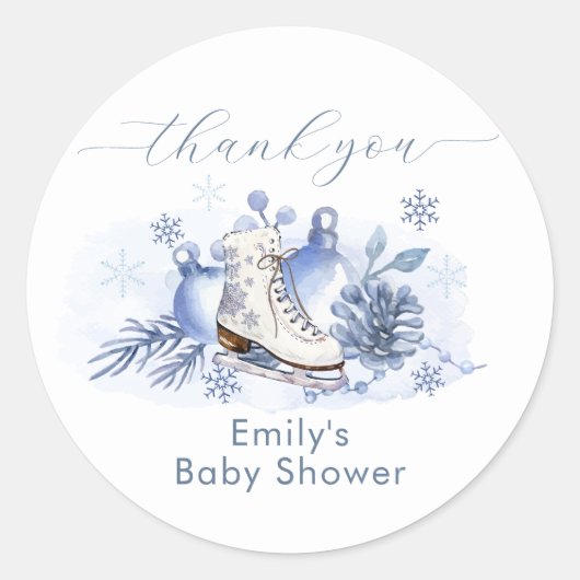 Winter Snowflake Ice Skate Baby Shower Ronde Sticker (Voorkant)