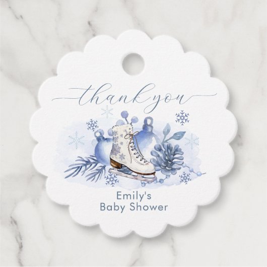 Winter Snowflake Ice Skate Baby Shower Thank You Bedankjes Labels (Voorkant)