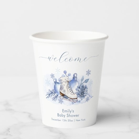 Winter Snowflake Ice Skate Baby Shower Welcome Papieren Bekers (Voorkant)