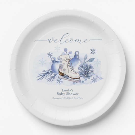 Winter Snowflake Ice Skate Baby Shower Welcome Papieren Bordje (Voorkant)
