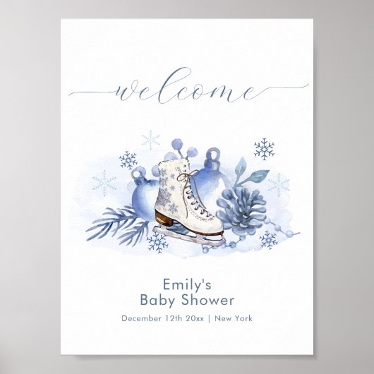 Winter Snowflake Ice Skate Baby Shower Welcome Poster (Voorkant)