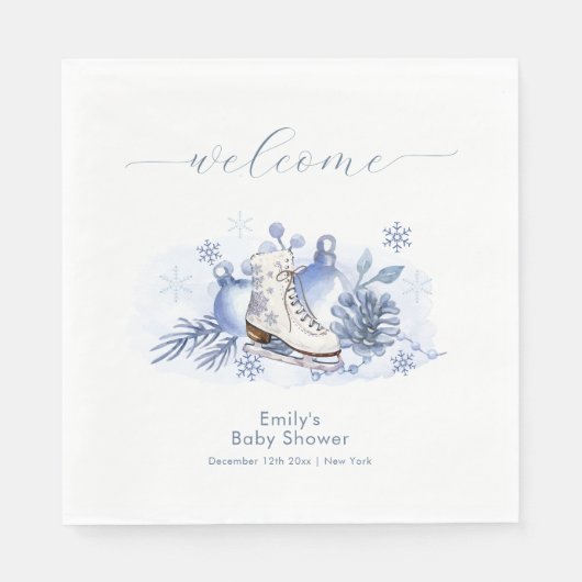 Winter Snowflake Ice Skate Baby Shower Welcome Servet (Voorkant)