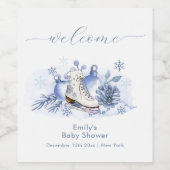 Winter Snowflake Ice Skate Baby Shower Welcome Wijn Etiket (Enkel label)