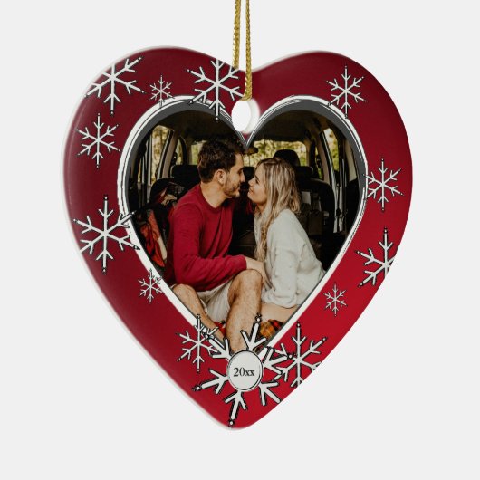 Winter Snowflake Lijst Red Keramisch Ornament (Rechts)