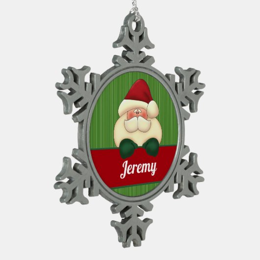 Winter Snowflake met kerstman en naam Tin Sneeuwvlok Ornament (Links)