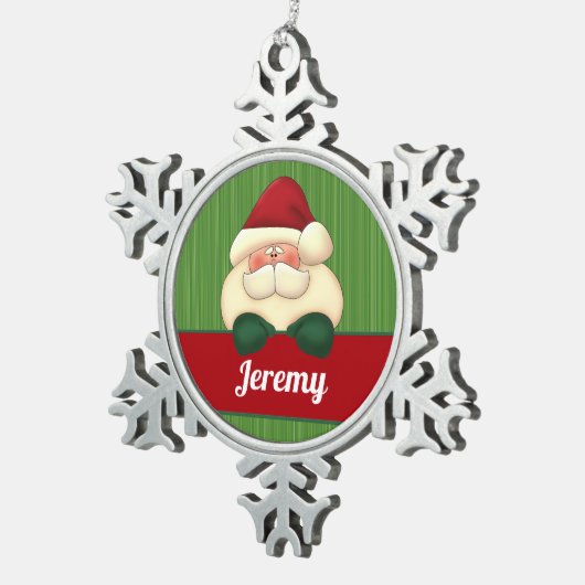 Winter Snowflake met kerstman en naam Tin Sneeuwvlok Ornament (Rechts)