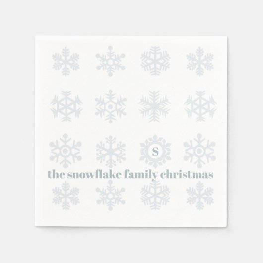 Winter Snowflake Monogram Kerst Papier Servetten (Voorkant)