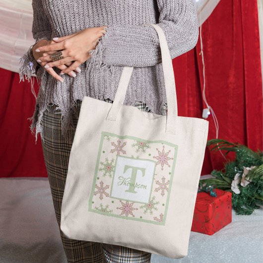 Winter Snowflake Monogram Modern Holiday Stijlvol Tote Bag