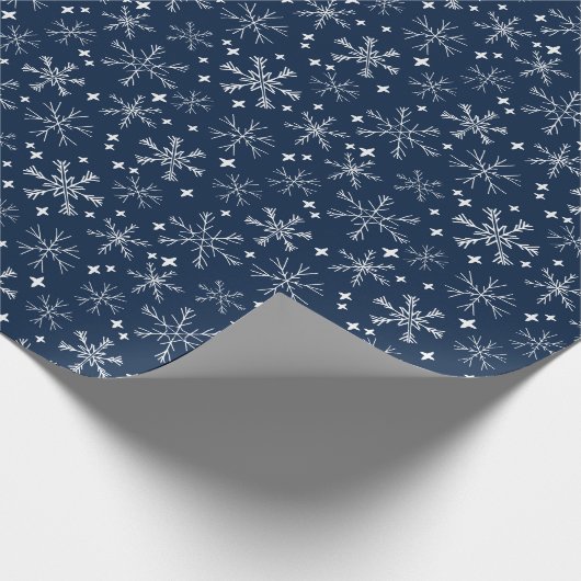 Winter Snowflake Navy Blue Cadeaupapier (Hoek)