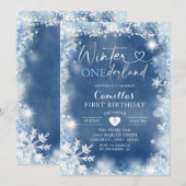 Winter Snowflake Onederland Birthday Invite11-2 Kaart (Voorkant / Achterkant)