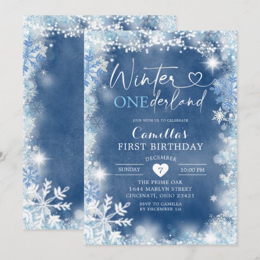 Winter Snowflake Onederland Birthday Invite11-2 Kaart (Voorkant / Achterkant)