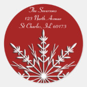 Winter Snowflake op rood retouradres Ronde Sticker (Voorkant)