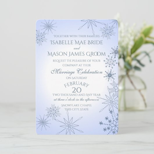 Winter Snowflake Pareltjes bruiloft Kaart (Staand voorkant)
