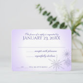 Winter Snowflake Pareltjes Violet Wedding Response RSVP Kaartje (Staand voorkant)