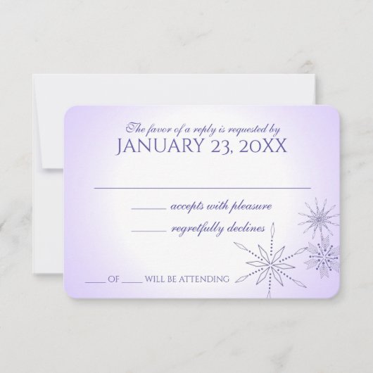 Winter Snowflake Pareltjes Violet Wedding Response RSVP Kaartje (Voorkant)