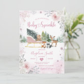 Winter Snowflake Pastel Pink Sleigh Baby Sprinkle Kaart (Staand voorkant)