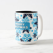 Winter Snowflake Pattern with Merry Christmas Tweekleurige Koffiemok (Voorkant rechts)