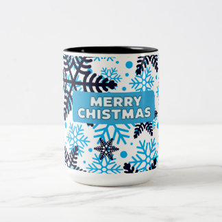 Winter Snowflake Pattern with Merry Christmas Tweekleurige Koffiemok
