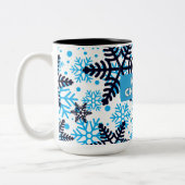 Winter Snowflake Pattern with Merry Christmas Tweekleurige Koffiemok (Links)