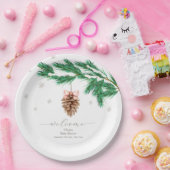 Winter Snowflake Pine cone Baby Shower Welcome Papieren Bordje (Feest)
