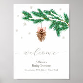 Winter Snowflake Pine cone Baby Shower Welcome Poster (Voorkant)