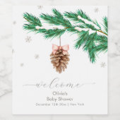 Winter Snowflake Pine cone Baby Shower Welcome Wijn Etiket (Enkel label)