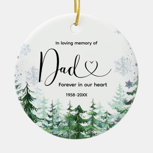 Winter Snowflake Pine Tree in Loving Memory of Dad Keramisch Ornament (Voorkant)