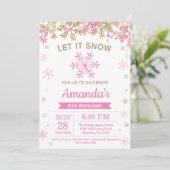 Winter Snowflake Pink and Gold Girl Birthday Kaart (Staand voorkant)